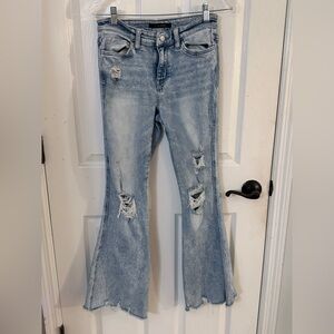 Flying Monkey Light Blue Distressed Flare Jeans